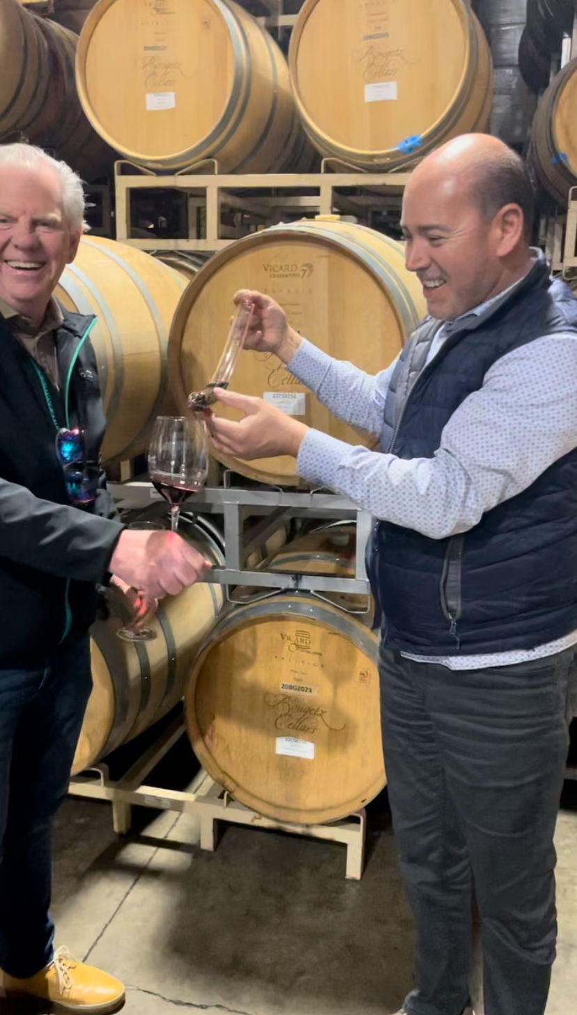 Wine tasting with a Wine Club member hosted by winemaker Ahmed Chraga at Red Brick Winery