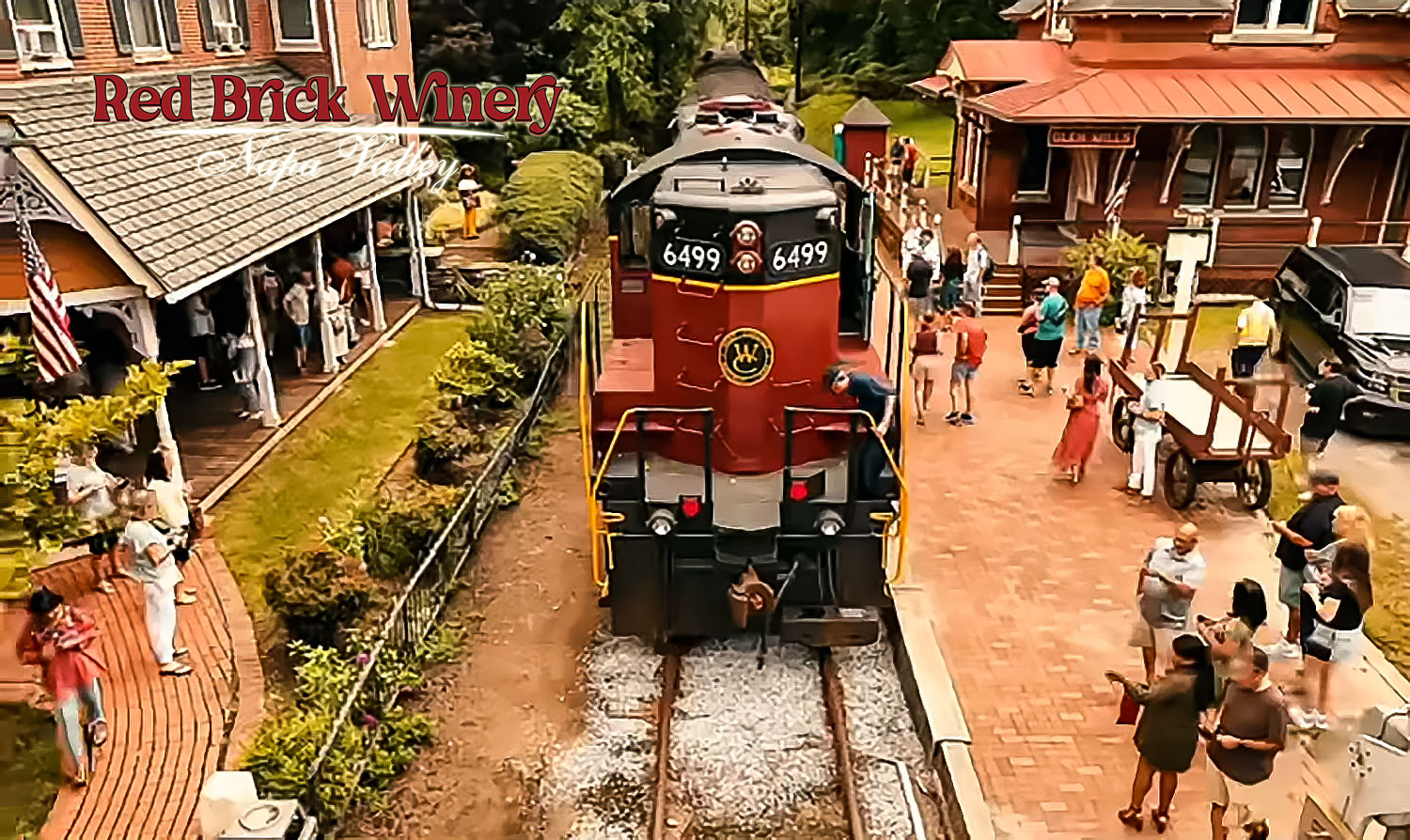Glen Mills Train at Red Brick Winery, offering scenic rides and wine tasting experiences